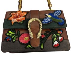 Elegant Brown Embroidered Shoulder Bag